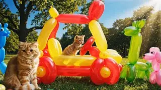 Watch how Cat mom made toys using balloons 🎈😍 