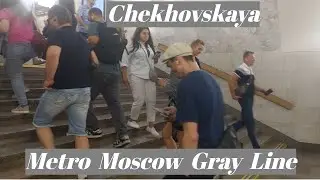 Chekhovskaya metro Moscow,  Gray Line  - interior view, departure of the train  Fragment 12