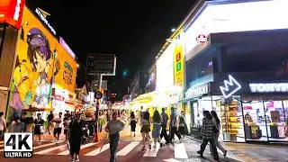 Hongik University entrance, summer, night walking | Seoul Korea 4K SDR