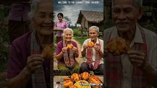 Granddaughter Shares Yellow Rice & Grilled Chicken in Front of Traditional Bamboo Hut