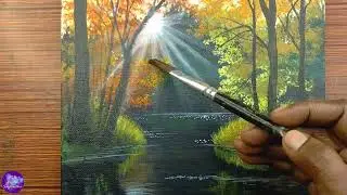 Autumn landscape painting🍂/easy acrylic painting for beginners/#102 #acrylicpainting