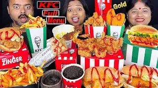 KFC ENTIRE FULL MENU EATING CHALLENGE CHICKEN BUCKET, BURGER, SMOKY CHICKEN, ROLL, GOLD FRENCH FRIES