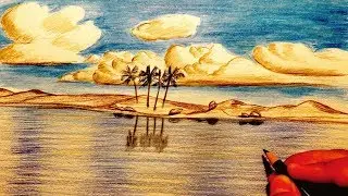 تعلم رسم منظر طبيعي بالالوان الخشبية للمبتدئين