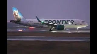 Frontier A320Neo Snowy take off, DTW