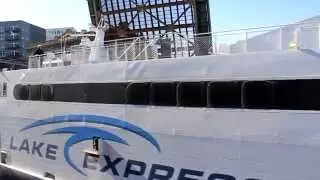 Lake Michigan ferry travels through Downtown Milwaukeee - Lake Express 2015