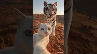 Cat Takes a Selfie with a Tiger 🐱📸🐯 | Epic Animal Moment!#cat#tigar#short#virel