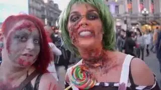 Scary Zombie Walk Halloween London. World Zombies Day London funny prank