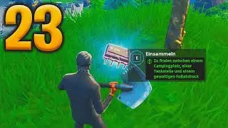 Fortnite Fortbyte 23 🧩 Campingplatz, Tankstelle und Fu&szlig;abdruck ⭐ Season 9 Ort | Detu