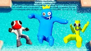 GTA 5 Rainbow Friends Blue vs Red vs Green Jumping Into Pool | Water Ragdolls [Euphoria Physics]