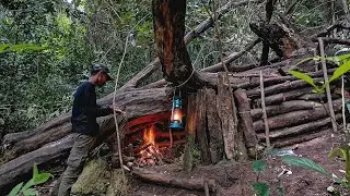 Making a safe bushcraft  shelter under a fallen tree |simple camp chair