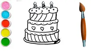 Cake Drawing Step by Step for kids | Coloring & Painting Toddlers drawing | Kids drawing #cake 