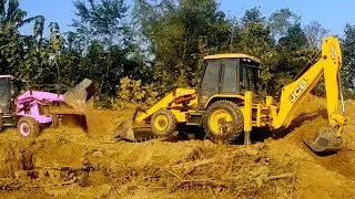 Amazing Work!!! Pink & Yellow JCB Backhoe Loader - Clearing Mud - Jcb Backhoe Machine Leaving Mud