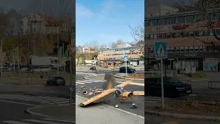 Video av et modellfly som krasjer foran togstasjonen p&aring; Hauketo. #modellfly #isNotReal