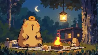 Campfire Lofi & Cozy Vibes🌙🔥 Chill Lofi Beats Mix & Capybara Sound🎻 Relax With My Capybara