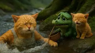Orange Mama Cat and the Baby Crocodile 🐱🐊 &mdash; A River Rescue Story! 🌊❤️