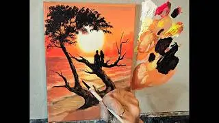 Romantic Sunset Tree | Easy Acrylic Painting Tutorial for Beginners
