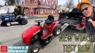 TESTING MY VEVOR TRUCK BED WINCH & RAMPS ON A LAWN TRACTOR & RELOCATING BLUE BAYOU TO THE NEW SHED