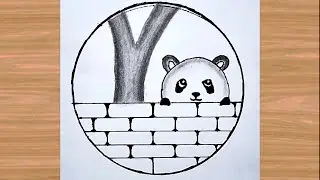 Panda Drawing in Circle | Pencil Drawing in Circle Easy Step By Step | Easy Circle Scenery Drawing