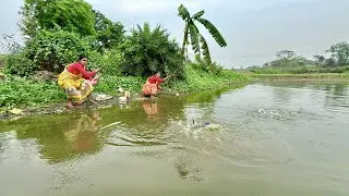 Fishing Video 🎣🎣 | Two Lady Amazing Hook Fishing in Village Pond in beautiful nature #fishing_video