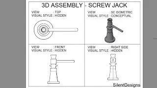 AutoCAD Screw Jack 3D Assembly view