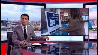 First plastic coffee cup recycling point (UK) - BBC London News - 12th February 2019