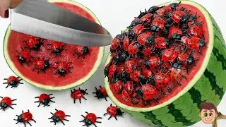 Stop Motion Cooking Make beetle mukbang salad from watermelon ASMR Cooking Funny Video