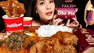 ASMR EATING JOLLIBEE CHICKEN JOY + PALABOK + UBE PIE | FILIPINO FOOD MUKBANG