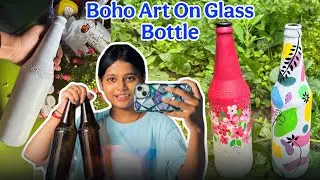Easy glass bottle painting ideas ।। Boho art on glass bottle#longvideo#bottleart#painting#art#viral