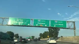 Beautiful day driving on rush hour traffic 91 710 10 freeway going Westfield Santa Anita Arcadia Ca