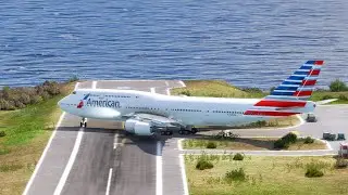 American Airlines Boeing 747 Extreme Takeoff at Saba Airport