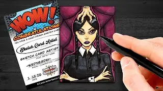 Turning a Blank Card into a Wednesday Addams Sketch Card | Timelapse