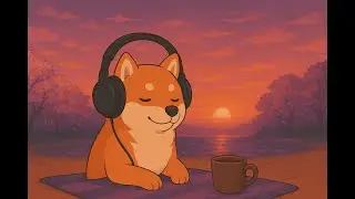 Sunset Caf&eacute; Lofi ☕ | 4K Chill Beats with Shiba Inu by the Ocean 🌅