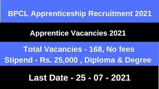 BPCL Apprenticeship Recruitment 2021| BPCL Apprentice Vacancy 2021| BPCL Apprentice Recruitment 2021