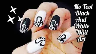 No Tool Black And White Nail Art - Nail Art For Beginners | Easy Nail Art Without Tools