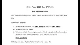 CS101 Final term paper 2021 most important CS101