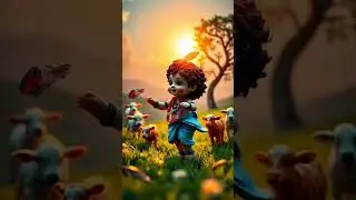 lord bal krishna is playing with cow😱🐄🦚🪈#youtubeshorts#radhakrishna#ciddubbing#shorts