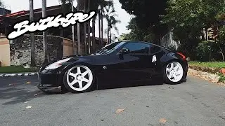 Crazy low 370Z with a glittered white TE37