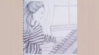 drawing a beautiful girl is playing the piano || pencil drawing tutorial || step by step