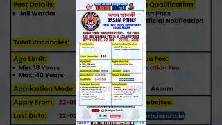 Assam Police Jail Warder 2026 | 138 Posts | Apply Online