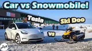 Racing Car vs Ski-doo Snowmobile!