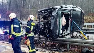 Schwerer Verkehrsunfall auf A3 bei Dinslaken - PKW bleibt auf Mittelleitplanke liegen | 26.01.2019