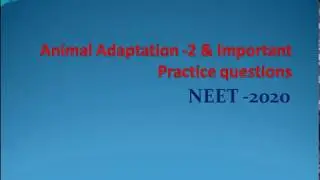 Animal adaptation -2 & Important Practice Questions for NEET -2020 | Ecology Series part -16|
