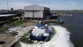 Launching of the Pusher Tug Conwenna at Thecla Bodewes Shipyards