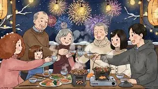 New Year’s Eve Family Dinner Outside — Grill Skewers & Warm Soup Under Fireworks | Ghibli-Style ASMR