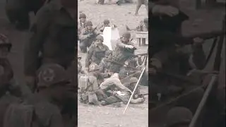 WW American Leader Shouts, Waves, 'Move Up' as Soldiers Hide at WW D Day Reenactment in Conneaut OH