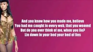 Nicki Minaj Bed of Lies Ft Skylar Grey Lyric Video Clean