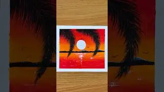 Sunset on River | Easy Sunset Painting | Red Sunset Acrylic Painting
