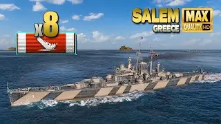 Cruiser Salem: 8 ships destroyed on map Greece - World of Warships