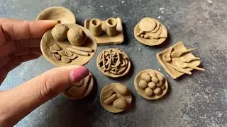 Handcrafted miniature food with clay।। Doll house food making 