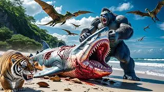 King Kong vs Megalodon and Smilodon: Major Conflict on Skull Island!
